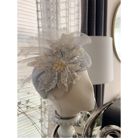Embellished Asymmetrical Silver Straw Statement Fascinator Hat main image 13